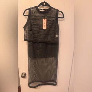 Micas Black Mesh top and skirt set